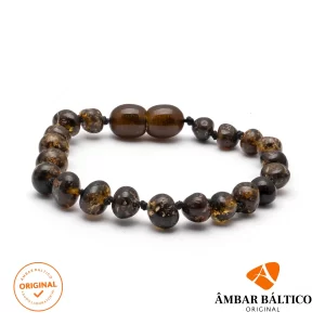 Pulseira / tornozeleira de âmbar criança barroco curativo escuro green polido - 16 cm