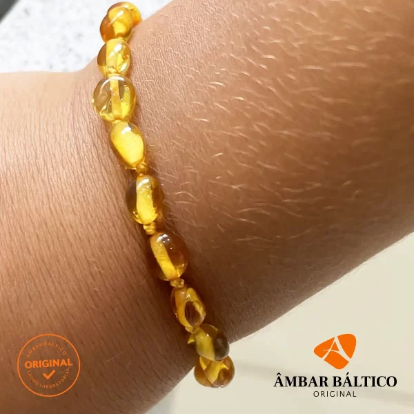 Pulseira / tornozeleira de âmbar criança olive mel polido - 16 cm