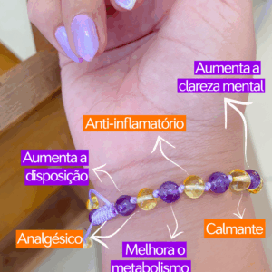 Pulseira shambala de âmbar adulto limão e ametista polido ajustável