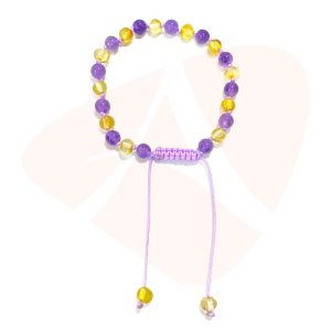 Pulseira shambala de âmbar adulto limão e ametista polido ajustável