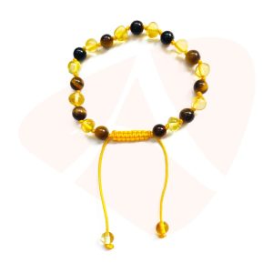 Pulseira shambala de âmbar adulto limão e olho de tigre polido ajustável