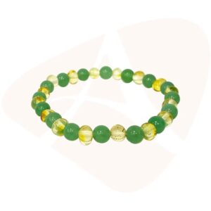 Pulseira de âmbar adulto barroco limão e quartzo verde polido - 18 cm