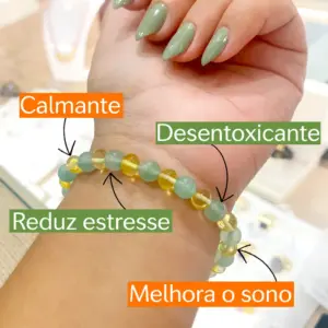 Pulseira de âmbar adulto barroco limão e quartzo verde polido – 18 cm