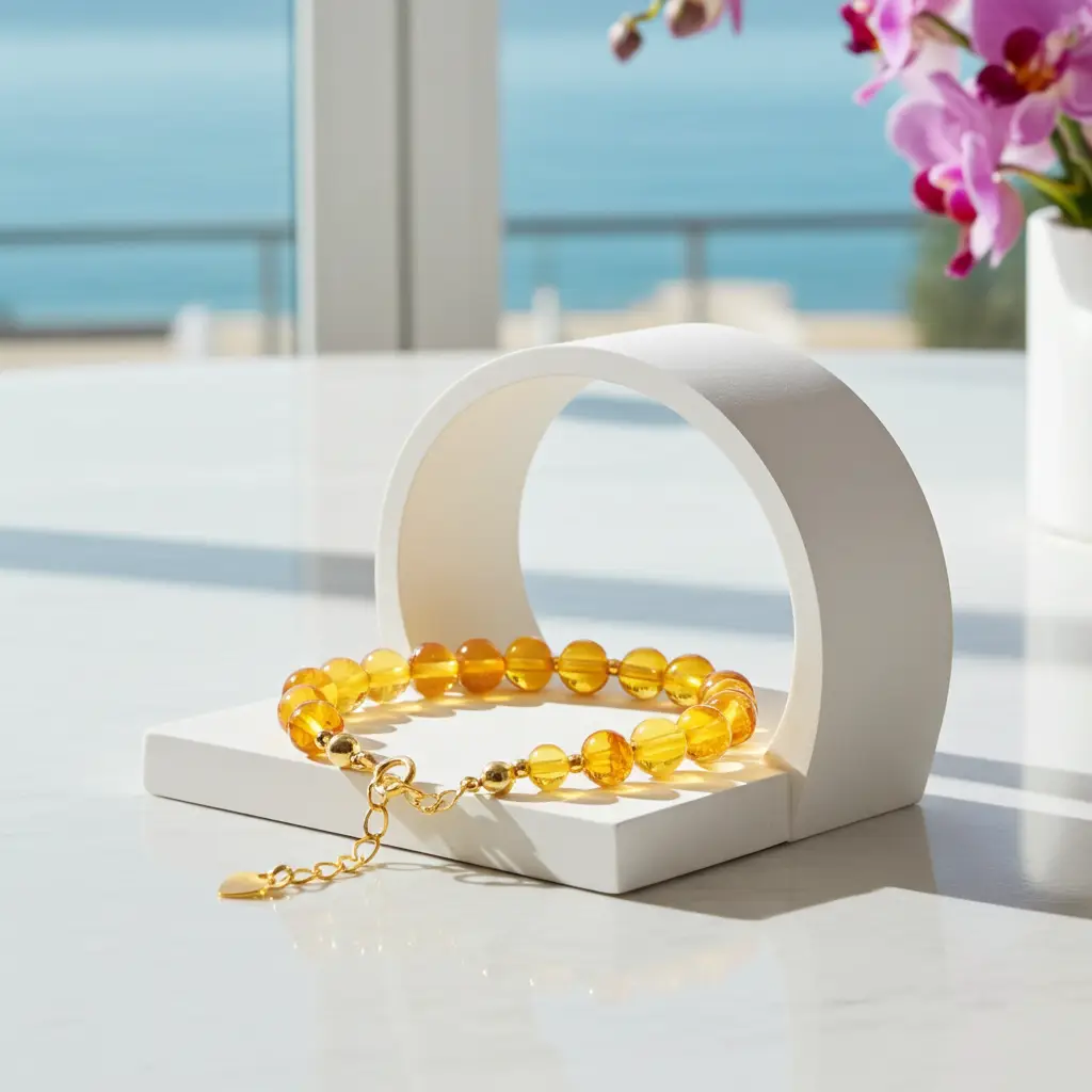 Pulseira de Âmbar Bia Ouro 18K - Âmbar Báltico Original