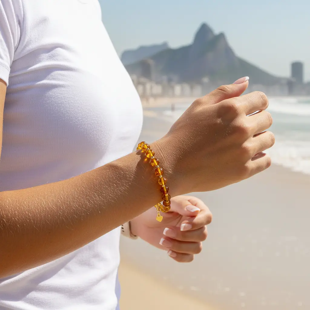 Pulseira de Âmbar Bia Ouro 18K - Âmbar Báltico Original