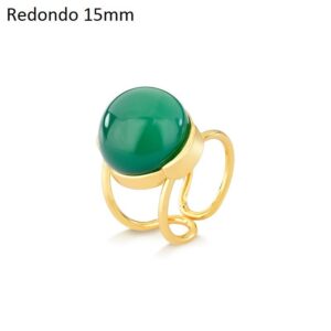 Anel Regulável Folheado a Ouro com Quartzo Verde Redondo