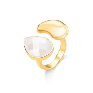 Anel Regulável Gota Folheado a Ouro com Porcelana Perolada - anel com porcelana perolada
