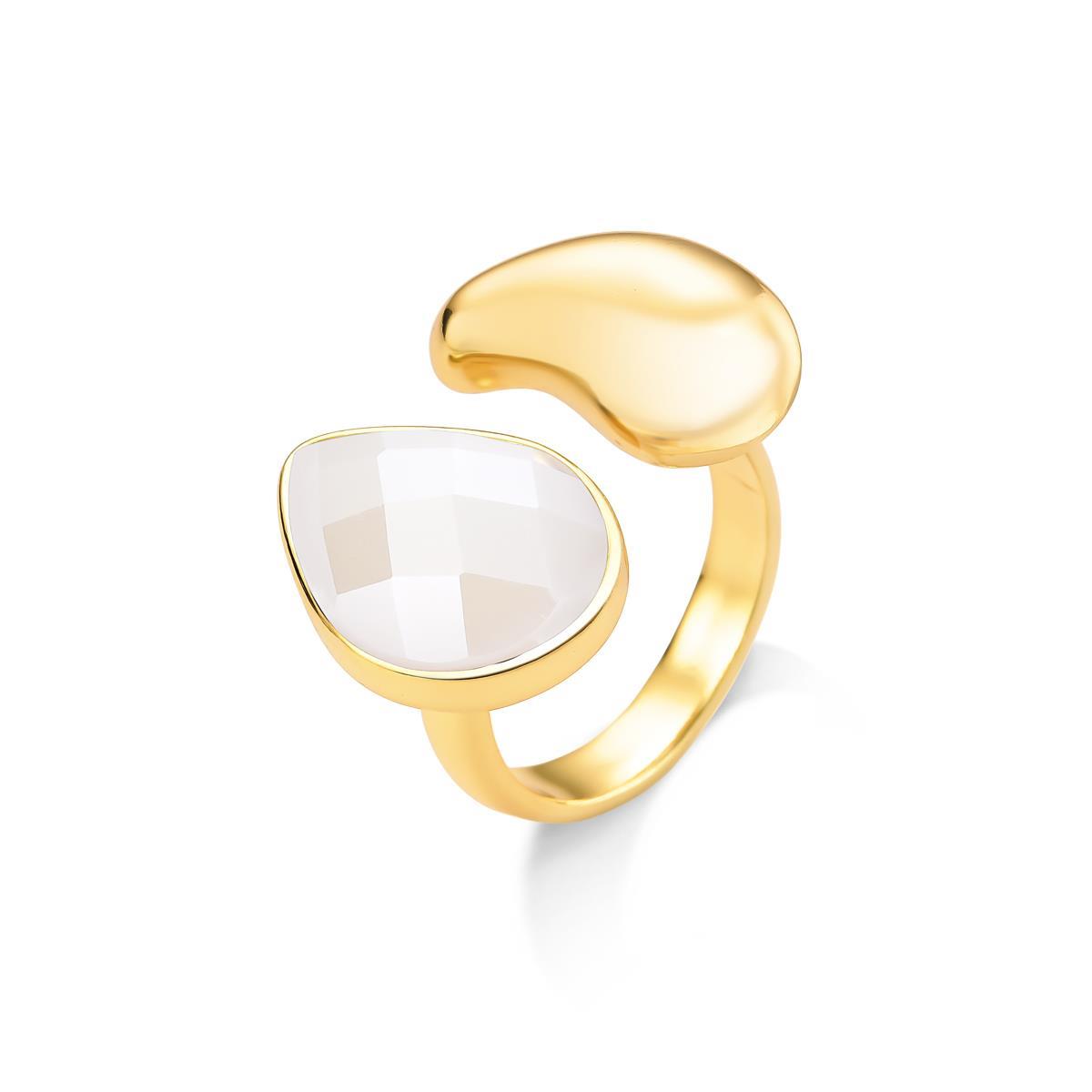Anel Regulável Gota Folheado a Ouro com Porcelana Perolada - anel com porcelana perolada