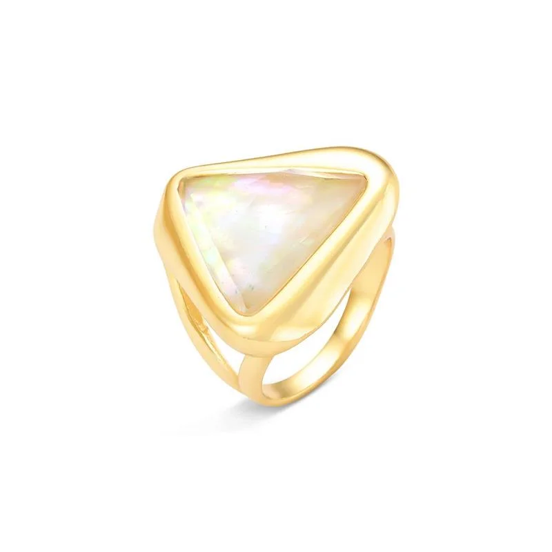 Anel Coleção Radiante com Pedra Facetada Triangular Madrepérola