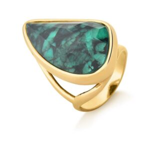 Anel Glamour Folheado a Ouro com Esmeralda Triângulo Escaleno - anel com esmeralda triangular