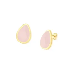 Brinco Gota Quartzo Rosa Folheado a Ouro