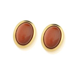 Brinco Oval Folheado a Ouro com Ágata Vermelha - brinco com ágata vermelha