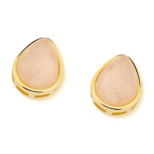 Brinco Gota Grande Folheado a Ouro com Quartzo Rosa - brinco de quartzo rosa em gota