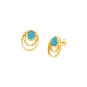 Brinco Aros Folheado a Ouro com Ágata Azul Céu - brinco de ágata azul céu