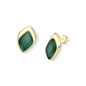 Brinco Folha Folheado a Ouro com Ágata Verde - brinco com ágata verde