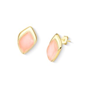 Brinco Folha Folheado a Ouro com Quartzo Rosa - brinco com quartzo rosa