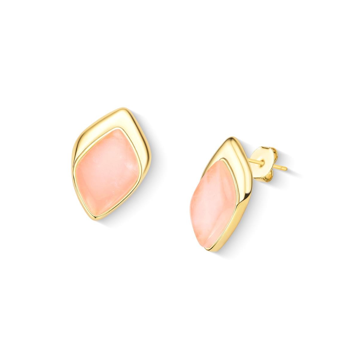 Brinco Folha Folheado a Ouro com Quartzo Rosa - brinco com quartzo rosa