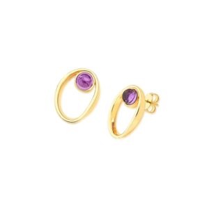 Brinco Aro Oval Folheado a Ouro com Ametista - brinco com ametista