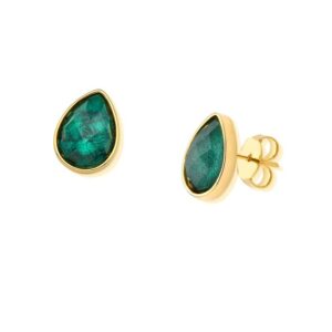 Brinco Gota Glamour Folheado a Ouro com Esmeralda - brinco com esmeralda
