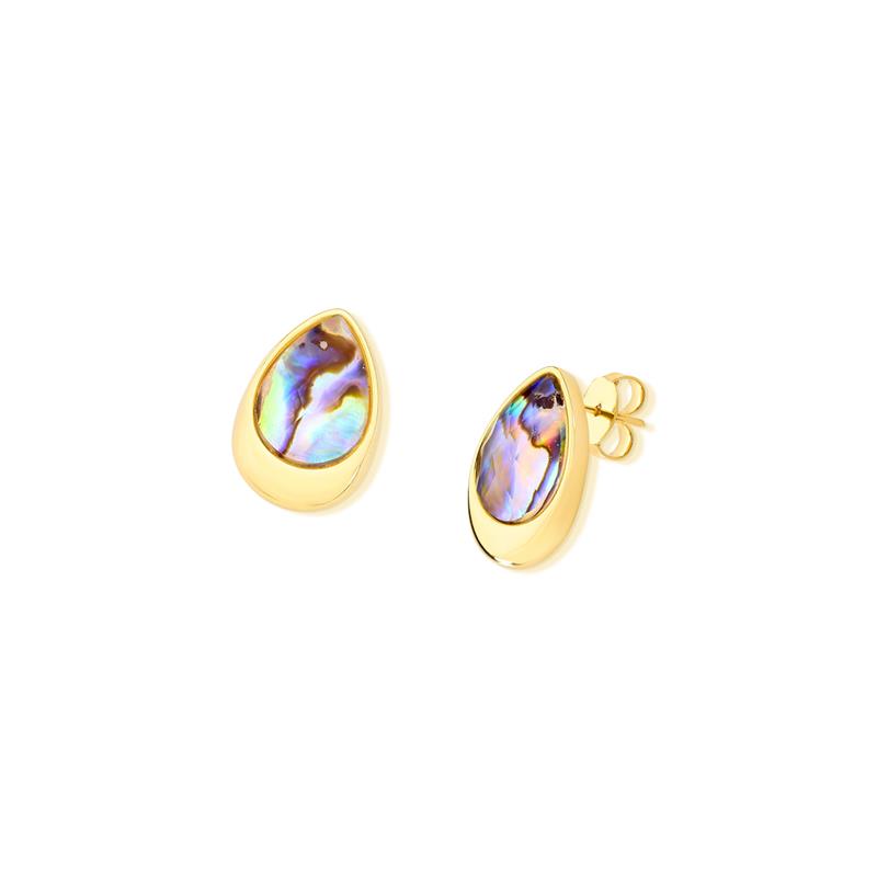 Brinco Gota Facetada Folheado a Ouro com Concha Abalone - brinco com concha abalone