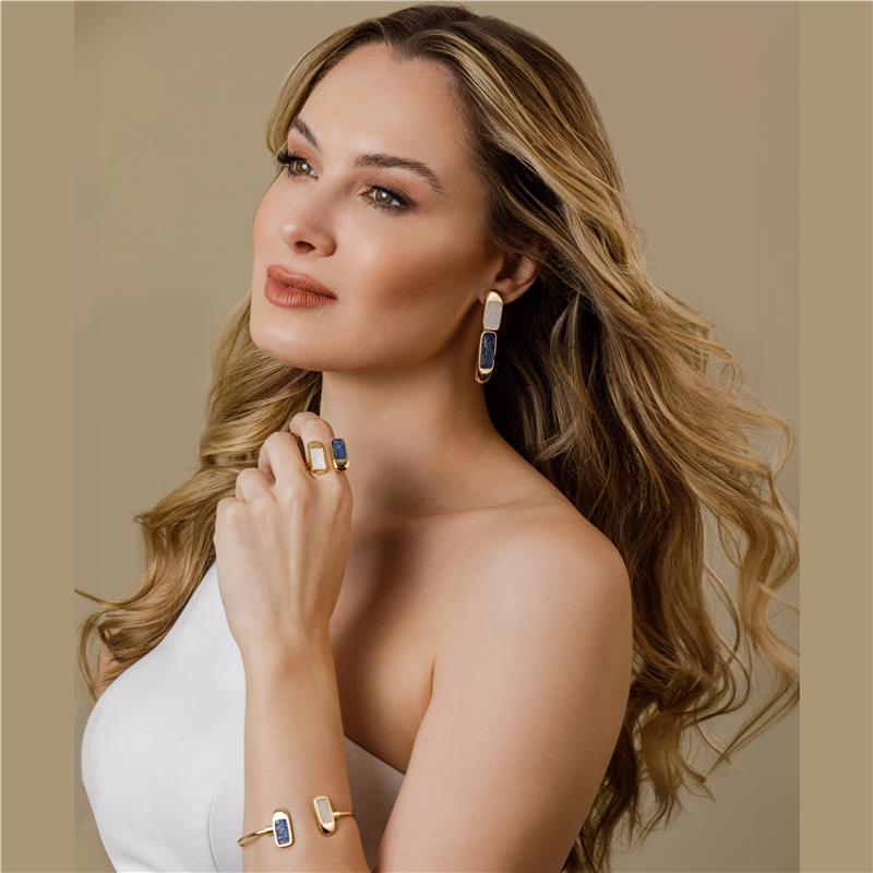 Brinco Barra Dupla Folheado a Ouro com Selenita - modelo
