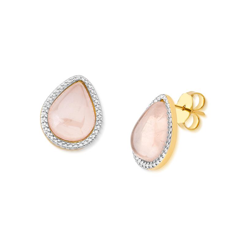 Brinco Gota Cravejado Folheado a Ouro com Quartzo Rosa - brinco de quartzo rosa cravejado