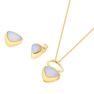 Conjunto Clássico Folheado a Ouro com Opalina Stiletto - brincos e colar com opalina