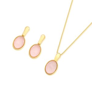 Conjunto Oval Grande Folheado a Ouro com Ágata Vermelha - conjunto com ágata vermelha