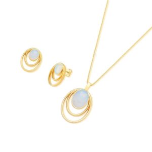 Conjunto Aros Folheado a Ouro com Opalina - conjunto com opalina