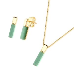 Conjunto Barra Folheado a Ouro com Sodalita - conjunto com sodalita