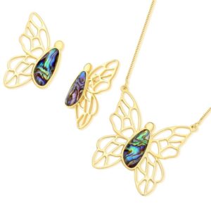Conjunto Borboleta Folheado a Ouro com Concha Abalone - brincos e colar