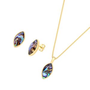 Conjunto Navete Facetado Folheado a Ouro com Concha Abalone - conjunto com concha abalone