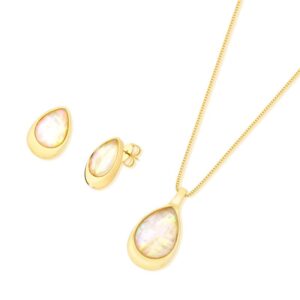 Conjunto Gota Facetada Folheado a Ouro com Opala do Mar - conjunto com opala do mar