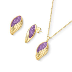Conjunto Folha Florir Folheado a Ouro com Ametista