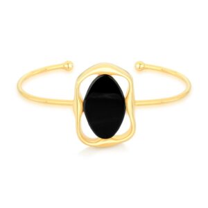 Bracelete Geométrico Folheado a Ouro com Ágata Preta - pulseira com ágata preta