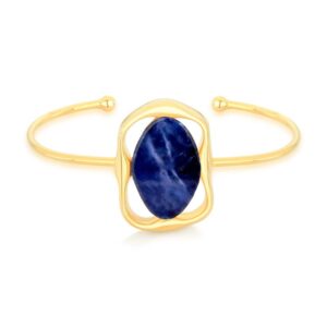Bracelete Geométrico Folheado a Ouro com Sodalita - pulseira com sodalita