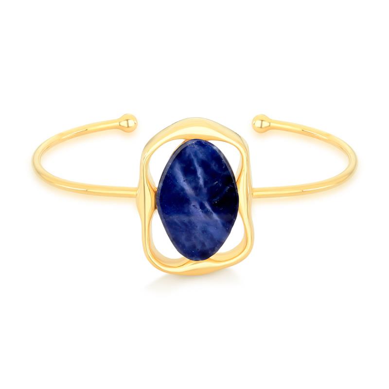 Bracelete Geométrico Folheado a Ouro com Sodalita - pulseira com sodalita