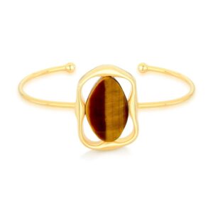 Bracelete Geométrico Folheado a Ouro com Olho de Tigre - pulseira com olho de tigre