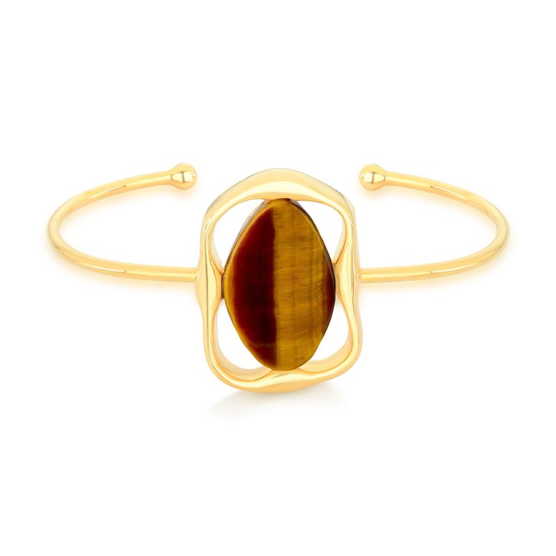 Bracelete Geométrico Folheado a Ouro com Olho de Tigre - pulseira com olho de tigre