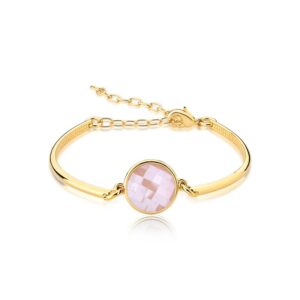 Pulseira Facetada Perolada Folheado a Ouro com Quartzo Rosa Perolado - pulseira com quartzo rosa perolado