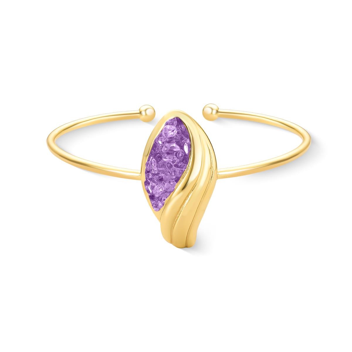 Bracelete Folha Florir Folheado a Ouro com Ametista - pulseira com ametista