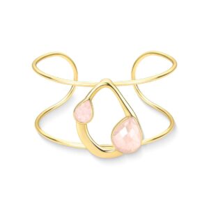 Bracelete Duna Folheado a Ouro com Quartzo Rosa - pulseira com quartzo rosa
