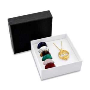 Combo Relicário Árvore da Vida Folheado a Ouro com 7 Pedras Sortidas e Corrente Veneziana