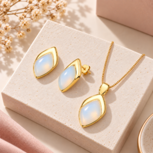 Conjunto Folha Folheado a Ouro com Opalina
