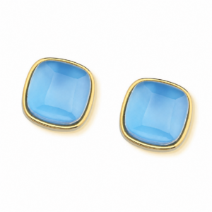 Brinco Quadrado Folheado a Ouro com Ágata Azul Céu