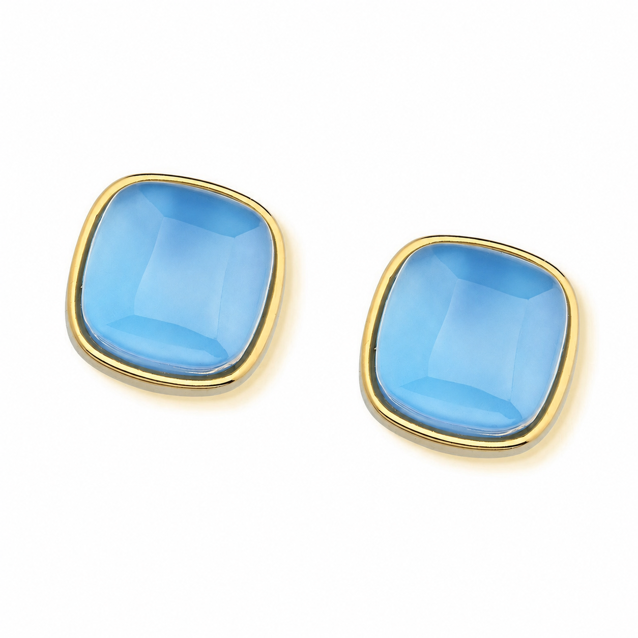 Brinco Quadrado Folheado a Ouro com Ágata Azul Céu