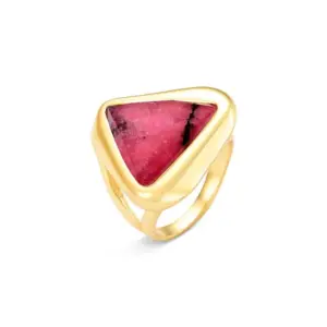 Anel Coleção Radiante com Pedra Facetada Triangular Rosa