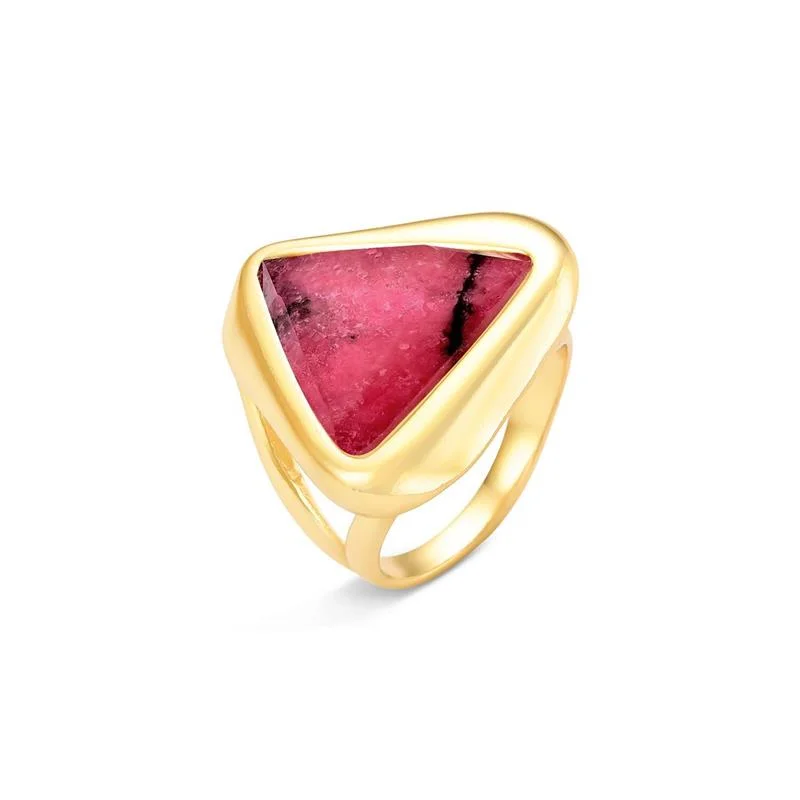 Anel Coleção Radiante com Pedra Facetada Triangular Rosa