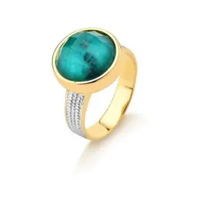 Anel de Esmeralda e Cristal 12 mm Folheado a Ouro e Ródio Branco
