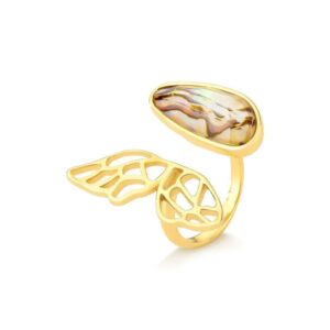 Anel Regulável Folheado a Ouro 18K Coleção Garden com Abalone